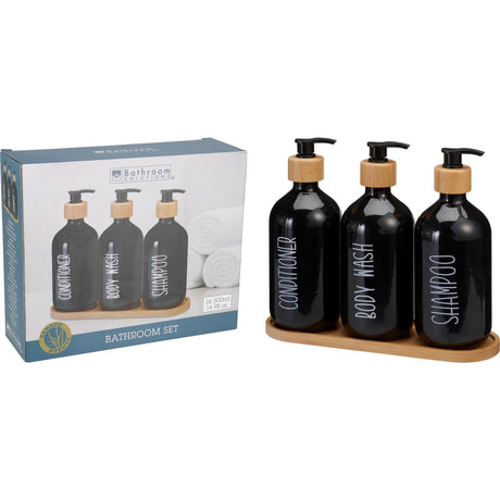 Bathroom solutions badkamer set van 3 kunststof flessen 500ml op plateau