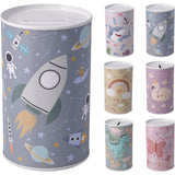 Spaarpot blik met kinderafbeelding 8x8x13cm