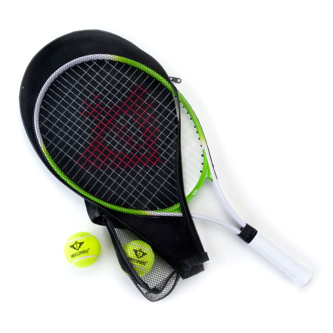 Racket da tennis con copertura e 2 palline verdi