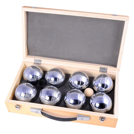 Engelhart metalen jeu de boules - 8 ballen in houten kist - luxe set - pétanque - boules - metalen ballen - geschikt voor elke jeu de boules baan - longfield