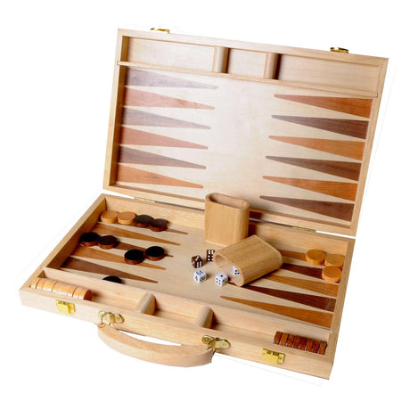 Engelhart backgammon 15 inch - hout ingelegd bord - houten koffer met handvat - luxe uitvoering -