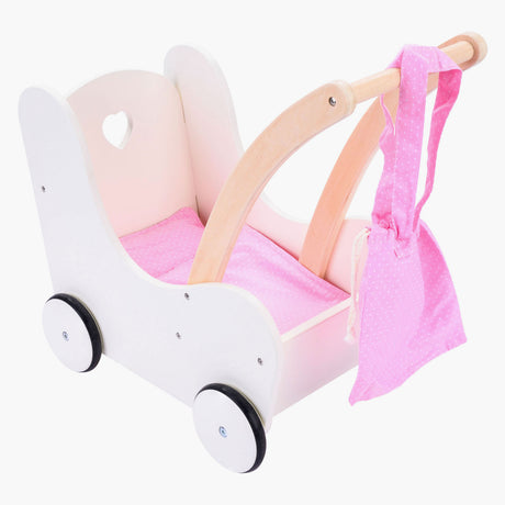 Houten poppenloopwagen roze wit