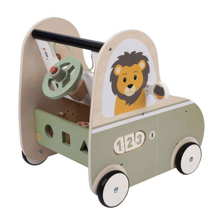 Jack jacky houten loopwagen met educatieve activiteiten – multi functional car – activiteiten loopwagen – walker speelgoed – motoriek cognitieve ontwikkeling – educatief houten speelgoed – jack jacky