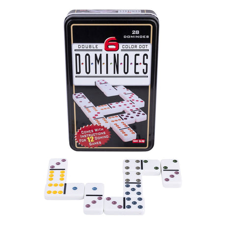 Engelhart domino dubbel in blik - 28 stenen met gekleurde ogen