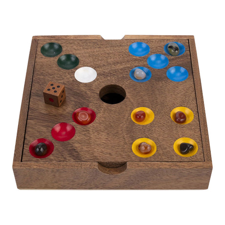 Engelhart edelstenen spel – walnoothout – 18,3 x 18,3 x 4 cm – inclusief 60 edelstenen – strategisch bordspel –