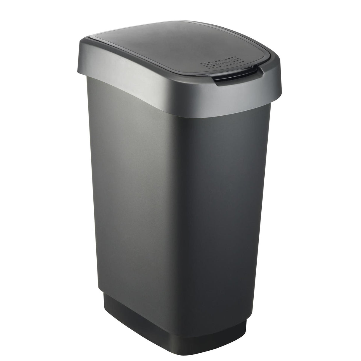 Rotho twist afvalbak met swingdesksel 50l - zwart zilver - bpa-vrij - incl 6 sticker voor diverse afvalstromen