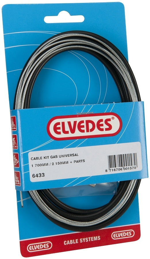 Elvedes Gas Cable Universal 1700 mm 2250 mm Dodatkowy elastyczna czarna czarna (na mapie)