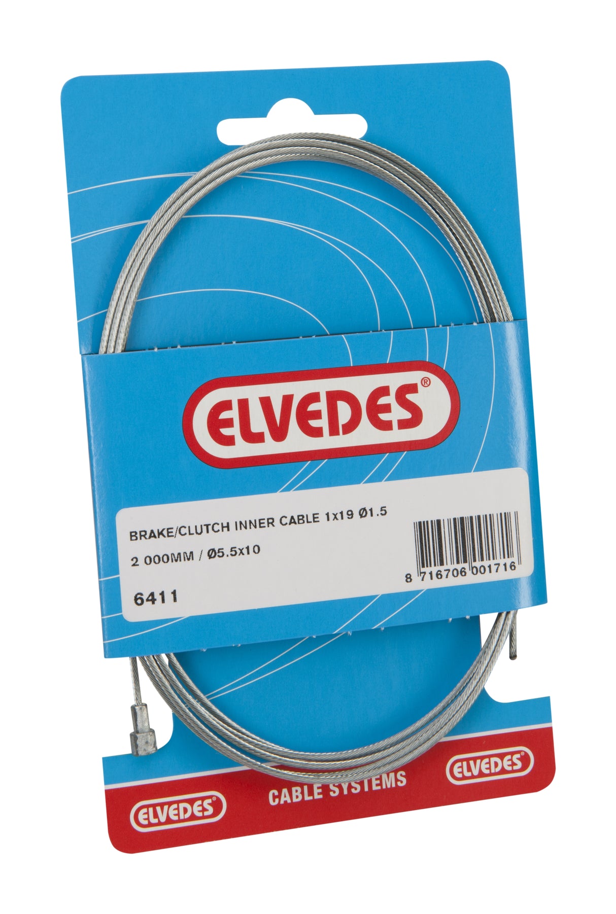 Elvedes clutch indre kabel 2000mm 1 × 19 ledning galvanisert ø1.5mm med V-brystvorten (på kart)