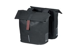 Basil City Double Bicycle Bag - Water -Repellent Polyester - Black - Universal Bridge System - 28-32L