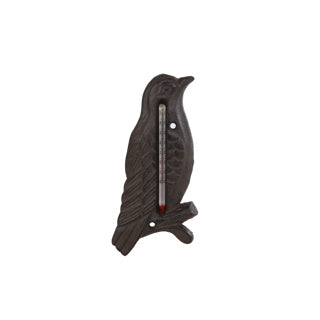 No brand buitenthermometer bird oud bruin metaal 17x8x1cm | 3 stuks