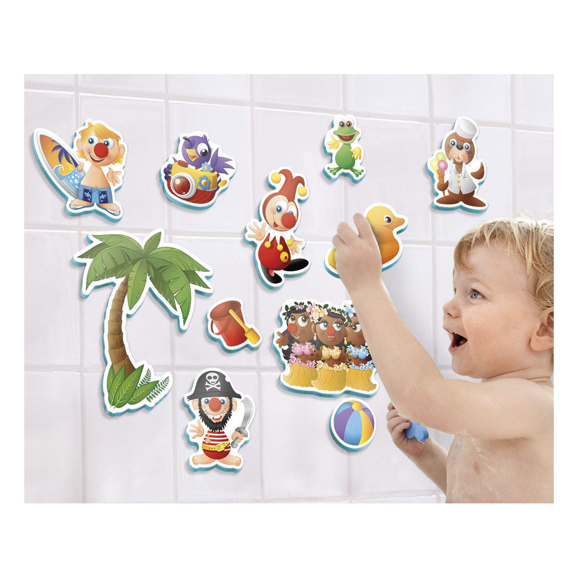 Bambolino jokie efteling badspeelgoed met drijvende foamfiguren - plakt op tegels - opbergnet met zuignappen - peuter en kleuter speelgoed - voor meisjes en jongens - vanaf 1 jaar - speelgoed kinderen - toys
