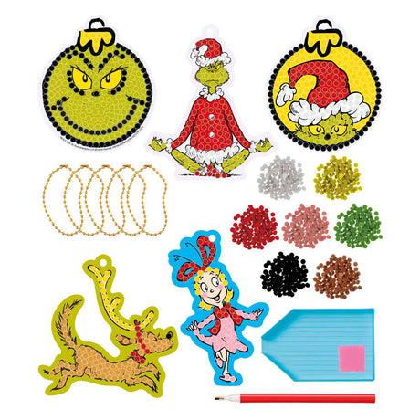 Totum the grinch diamond painting hangers maken - 5 stuks - 1000+ steentjes in 7 kleuren - speelgoed kinderen - knutselen - voor meisjes en jongens - vanaf 5 jaar -