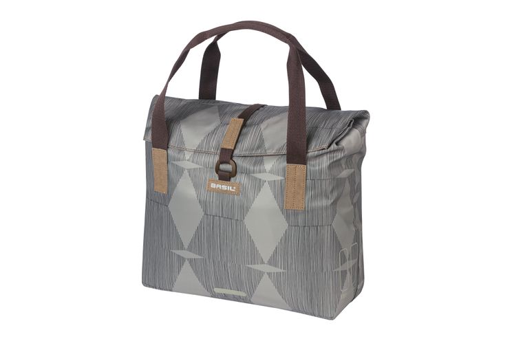 Basil Elegance Fietshopper, animal vert, repliement de retenue à l'eau, sangle à main en polaire, 20-26L, taupe