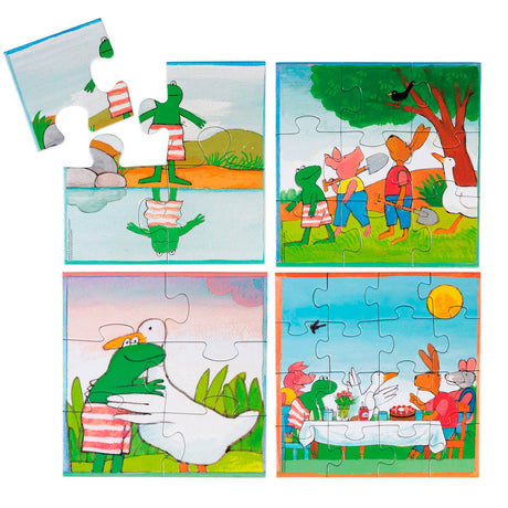 Bambolino kikker 4-in-1 kinderpuzzel - 4, 6, 9 en 16 stukjes - peuter en kleuter speelgoed - voor meisjes en jongens - vanaf 3 jaar - toys