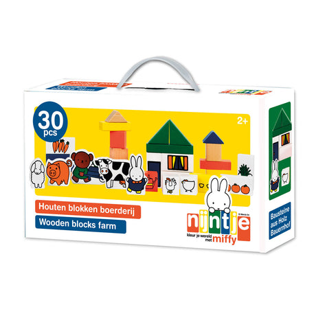 Bambolino nijntje houten boerderijblokken - 28-delig - in draagkoffer met handvat - peuter en kleuter speelgoed - voor meisjes en jongens - vanaf 2 jaar - speelgoed kinderen - toys
