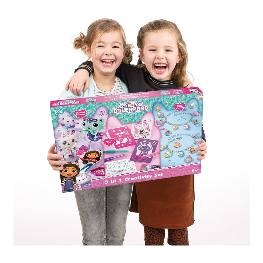 Totum gabby's poppenhuis 3-in-1 knutselset - bedelarmbandjes, diamond painting en blaaspennen - speelgoed kinderen - knutselen - voor meisjes - vanaf 4 jaar -