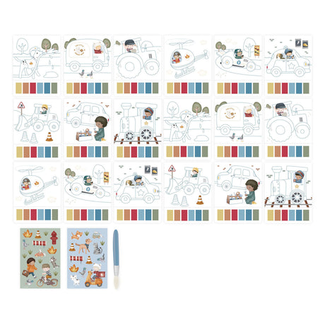 Little dutch waterverfset jim voetuigen - incl. kwast en stickers