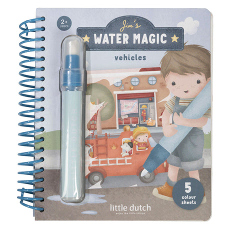 Little dutch waterkleurboek - jim voertuigen - 5 pagina's - herbruikbaar - met hervulbare waterpen - water magic -knutselen - speelgoed kinderen - voor meisjes en jongens - vanaf 2 jaar