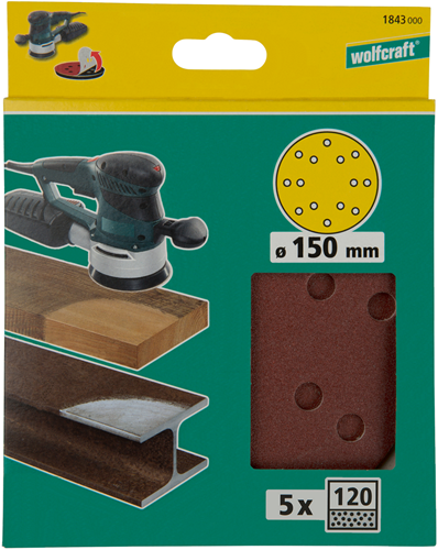 Wolfcraft hechtschuurschijven | 14 gaten | k120 | ø150mm | 5 stuks - 1843000