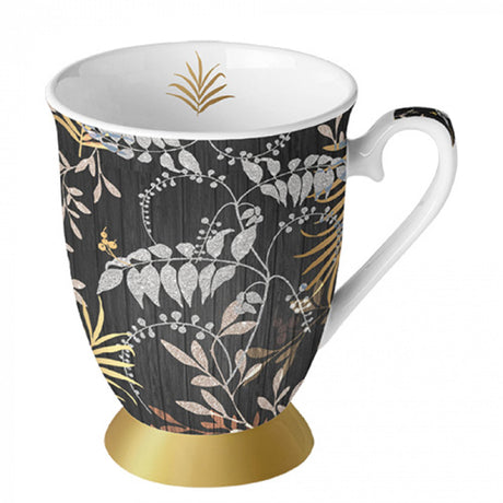 Ambiente mok 0.25l luxury leaves zwart- materiaal fine bone china-<br> formaat ø 7,5 - h 10 cm