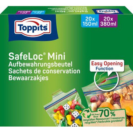 Toppits 1067514 - safeloczakjes mini 150ml(20 stuks) 380ml(20 stuks) | 12 stuks