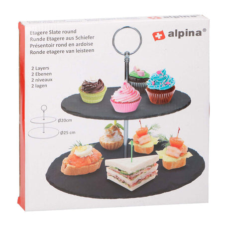 Alpina leistenen etagère - 2 laags - ø 20 en 25cm - presenteerschaal