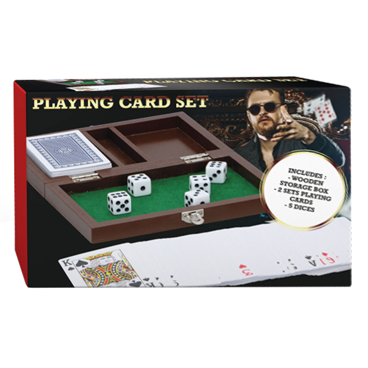 Playing card set in wooden box