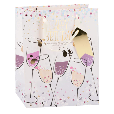 Edco bv cadeautasje verjaardag - papieren gift bag met stevige lintgreep - 4 verschillende vrolijke verjaardagsprints voor cadeaus - afmeting 32 x 26 x 12 cm - kleur meerkleurig