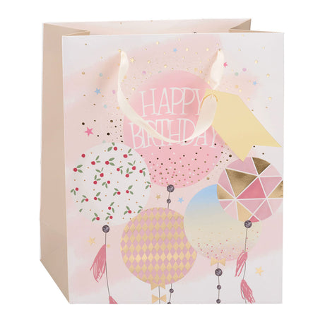 Edco bv cadeautasje verjaardag - papieren gift bag met stevige lintgreep - 4 verschillende vrolijke verjaardagsprints voor cadeaus - afmeting 32 x 26 x 12 cm - kleur meerkleurig