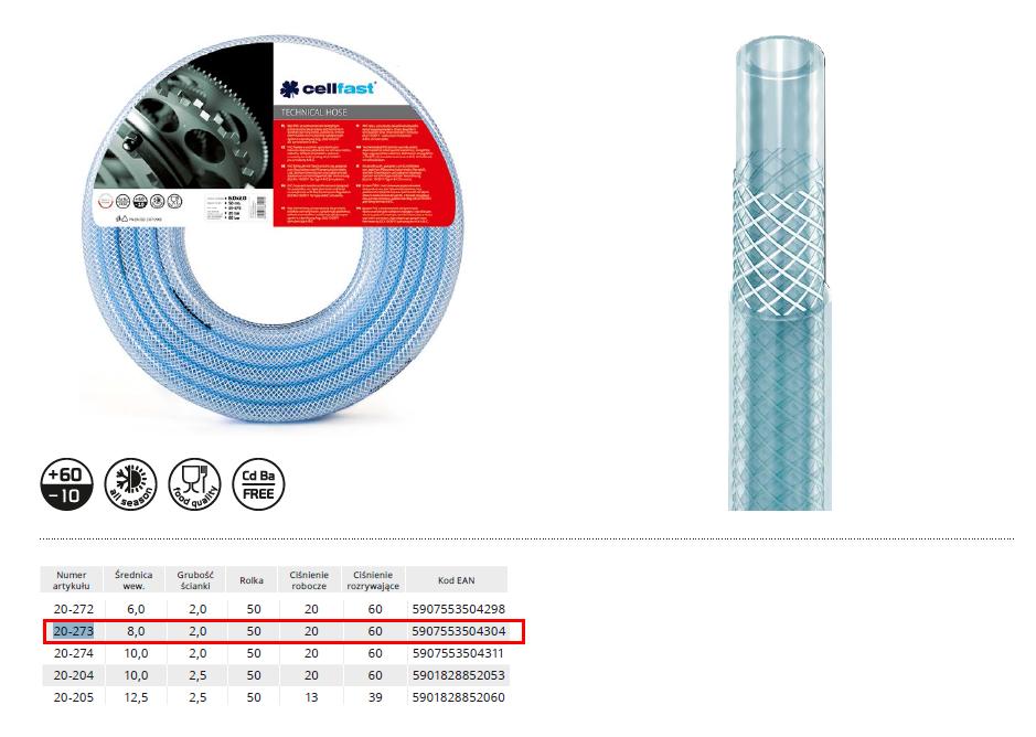 Cellfast technische slang, versterkt 8x2,0x50mb .