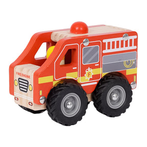 Speelgoed top houten brandweer wagen rood