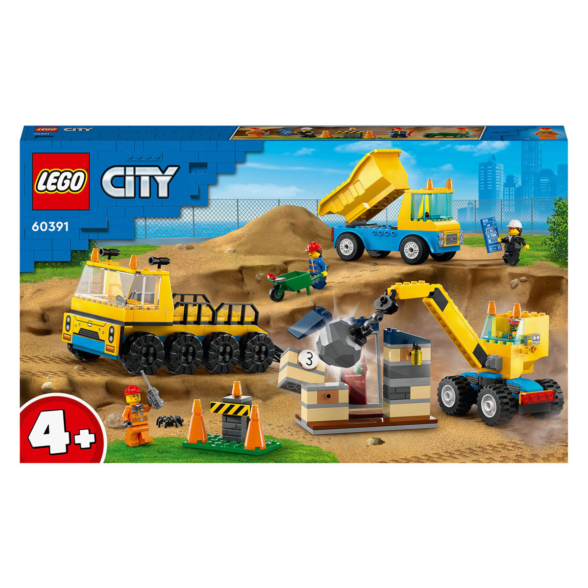 LEGO LEGO CITY 60391 CAMION KIP, camion di costruzione e gru a demolizione