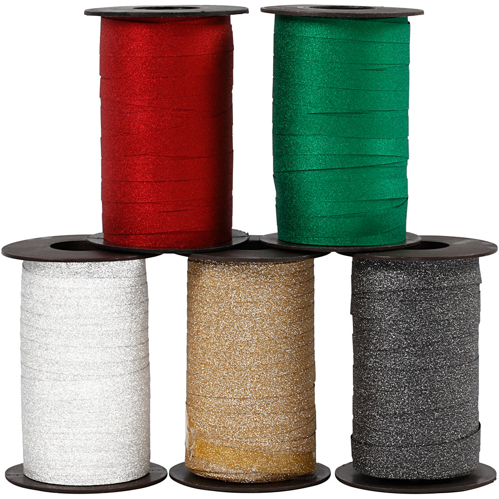 Creativ company http: www.cchobby.nl cadeaulint-b-10-mm-glitter-diverse-kleuren-5x100-m-1-doos