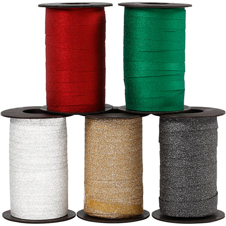 Creativ company cadeaulint – cadeaulinten voor inpakken – geschenk linten met glitter – gekleurde linten voor cadeauverpakking – cadeaulint set – 10 mm - 5x100 m - kleuren assorti