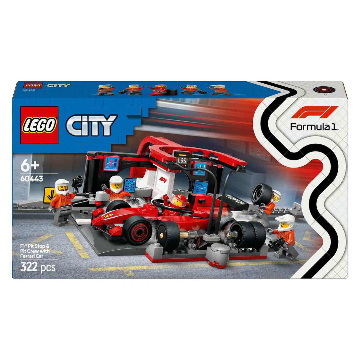 Lego City 60443 F1 Pitstop och Pitcrew med Ferrari Auto