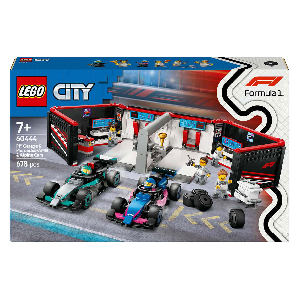 LEGO CITY 60444 F1 Garaje con autos Mercedes-AMG y Alpine