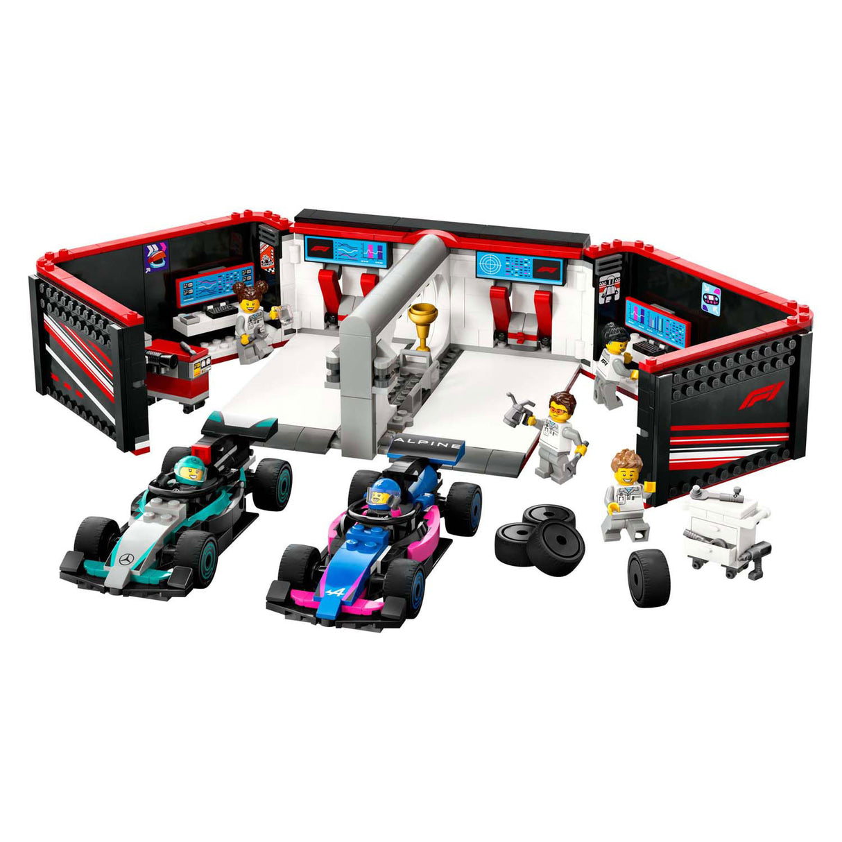 Lego city 60444 f1 garage met mercedes-amg en alpine auto's