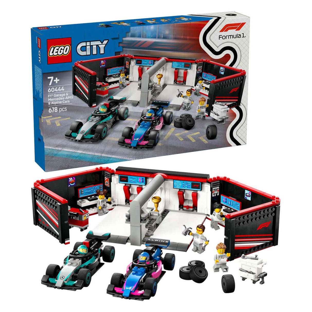 Lego City 60444 F1 Garage med Mercedes-AMG og alpine biler