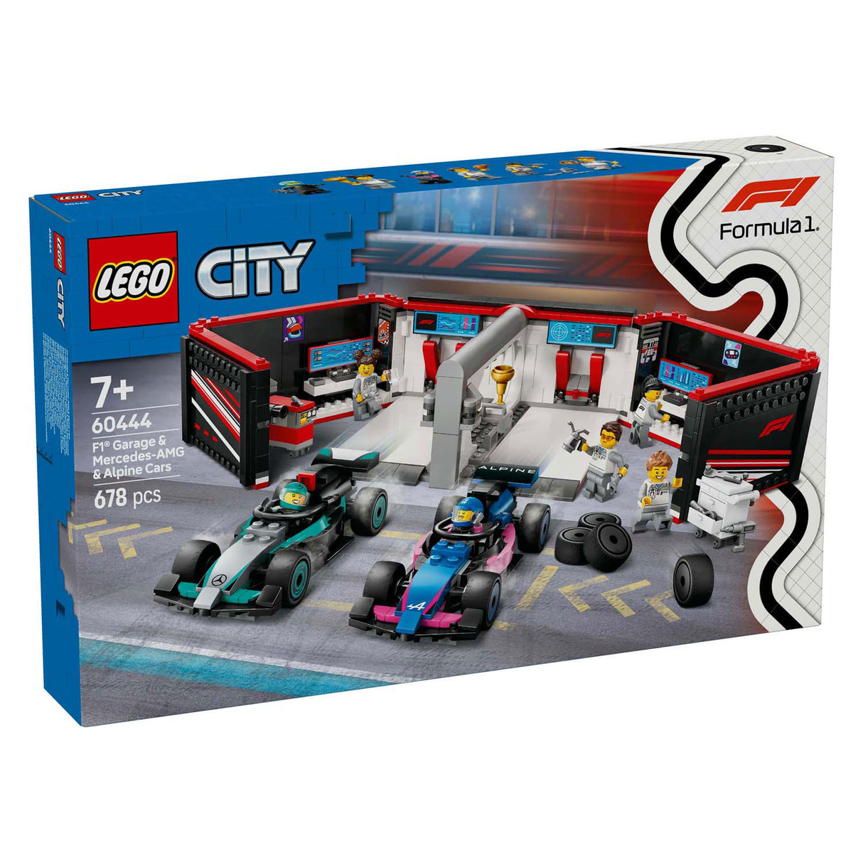 Lego City 60444 F1 Garaža z Mercedes-AMG in alpskimi avtomobili