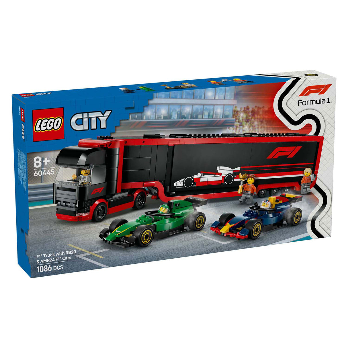 Lego City 60445 F1 Truck with RB20 and AMR24 F1 cars