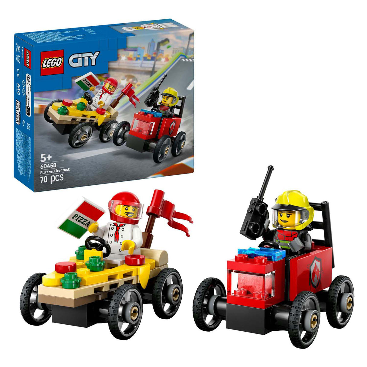 Lego City 60458 Race Car Pack: Pizza Stamm Truck Vs. Feuerwehrauto