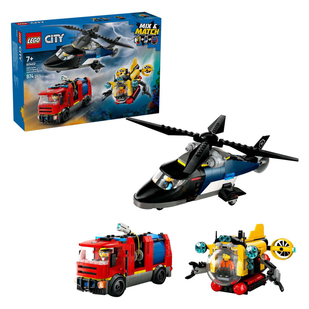 Lego city 60462 helikopter, brandweerauto en onderzeeer remix