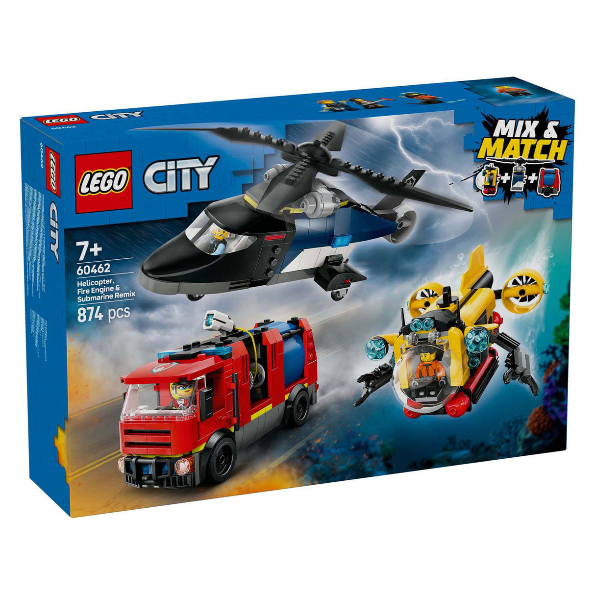 LEGO CITY 60462 Hélicoptère, camion de pompiers et soumix de sous-tire