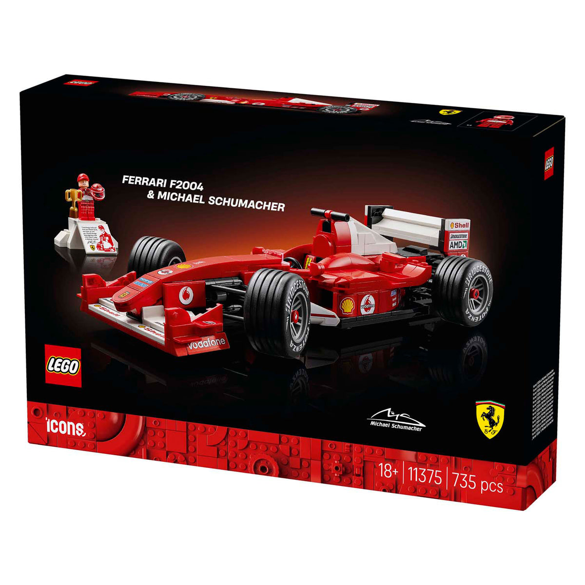 Lego icons ferrari f2004 en michael schumacher model auto bouwpakket voor volwassenen en decoratie 11375