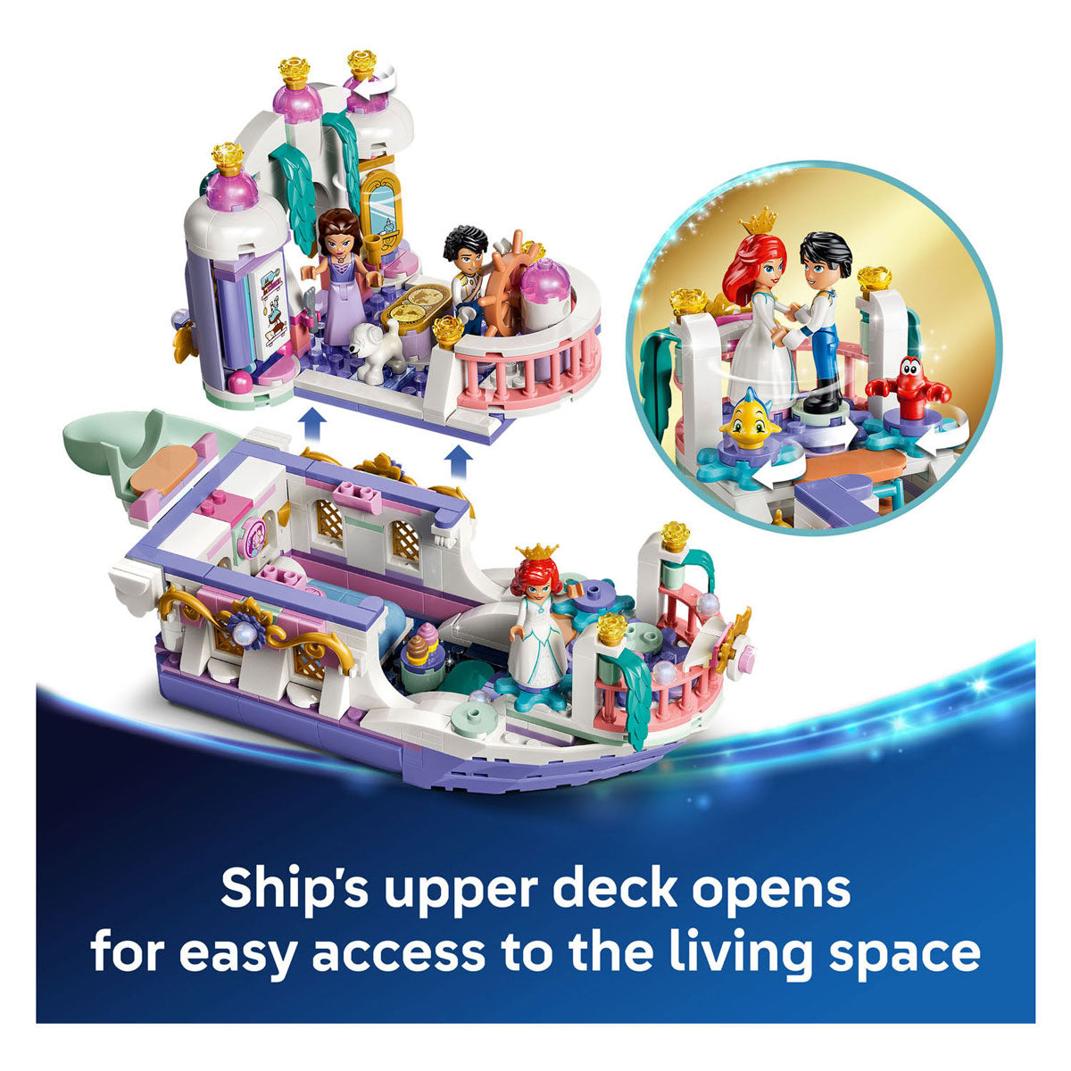 Lego disney princess ariëls koninklijke trouwboot bouwpakket voor kinderen met 7 poppetjes 43299