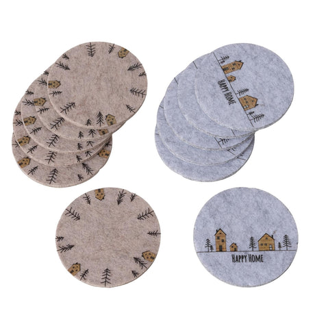 Boltze home onderzetterset homewood met dessin van huisjes en kerstbomen vilt dia 10cm 6 stuks