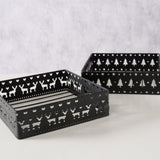 Boltze home servethouder norvag zwart metaal met decor herten of kerstbomen 18x18cm