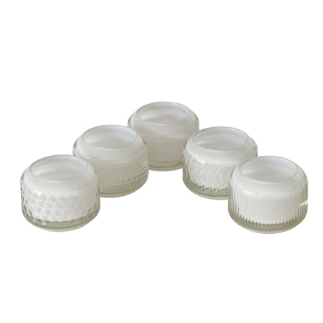 Boltze home theelichthouder 'vadina' glas dia.8x6cm wit 3 assorti