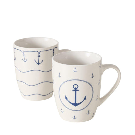 Boltze home mok 'büsum' 350 ml wit met blauw anker motief dia.8,5x10,5cm porselein 2 assorti