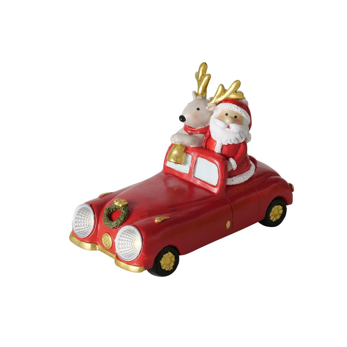Boltze home auto met hert en kerstman led hars 14cm
